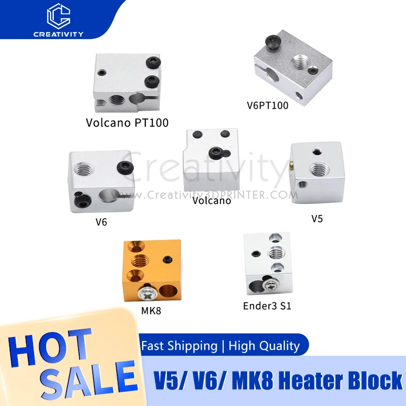 

1 шт. нагревательный блок V5 V6 Volcano PT100 MK8 нагревательный блок для экструдера печатающей головки CR10 Ender3/v2 SW-X1 алюминиевый блок