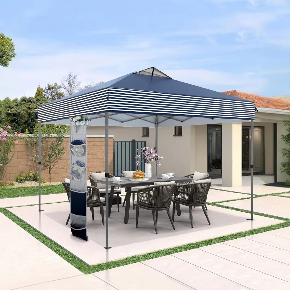 

10x10 ft Pop Up Canopy Tent, 1-Person Setup Instant Outdoor Canopy with Vented Top, Wheeled Carry Bag, 4 Ropes & 4 Sandbag -Blu