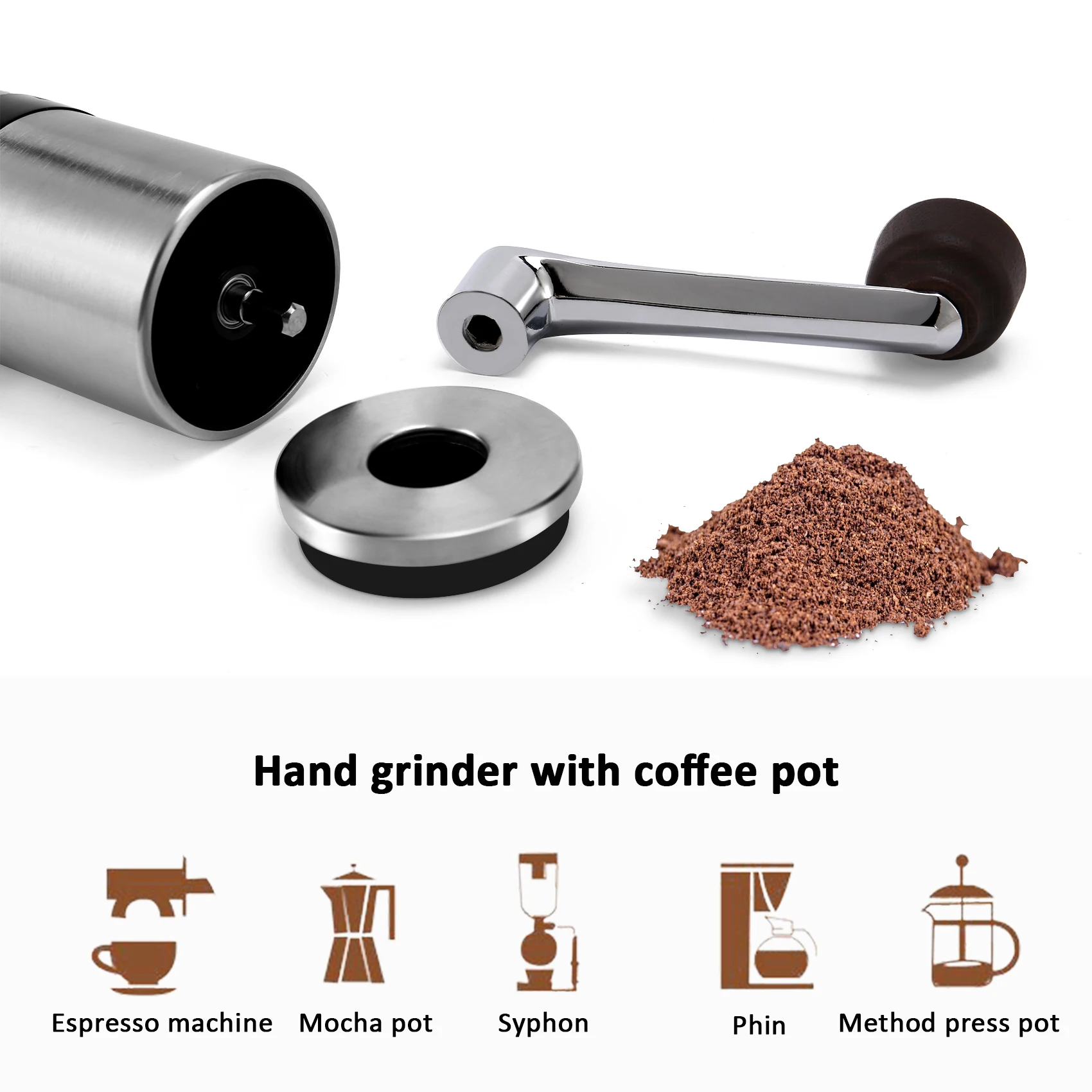 Manual Coffee Grinder - Hand Coffee Mill with Ceramic Burrs 6 Adjustable Settings - Portable Hand Crank (Straight)-A70Z