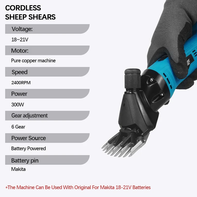 Electric Goddess Cordless Sheep Sheaars 300W Electric Wool Shears Goat Horse Hair Scissor Farm Tool For Makita 18V Battery Pin
