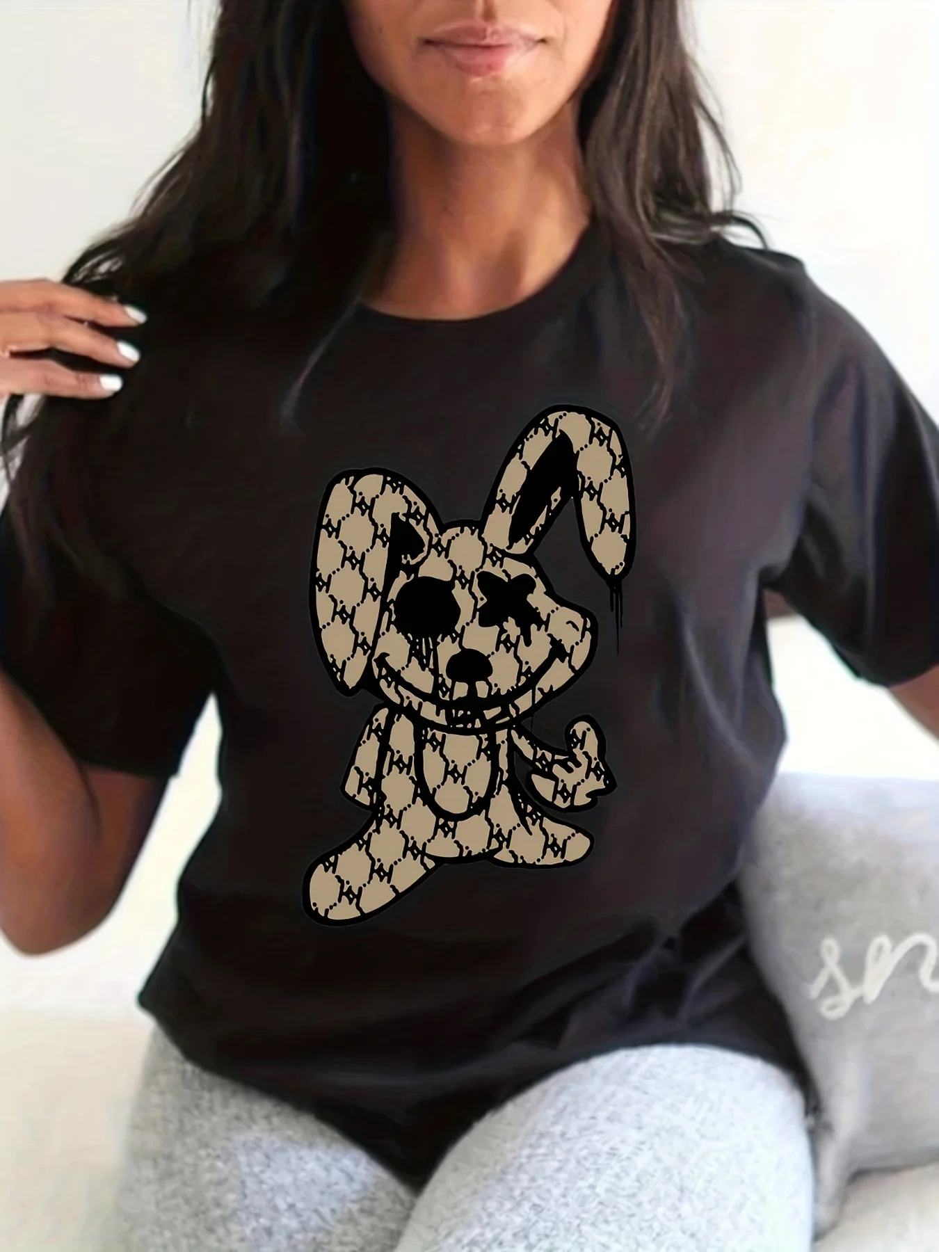 Kaos Wanita Lengan Pendek Bermotif Ukuran PLUS, Longgar dan Kasual, Lembut, Nyaman dan Bernapas, Olahraga Luar Ruangan