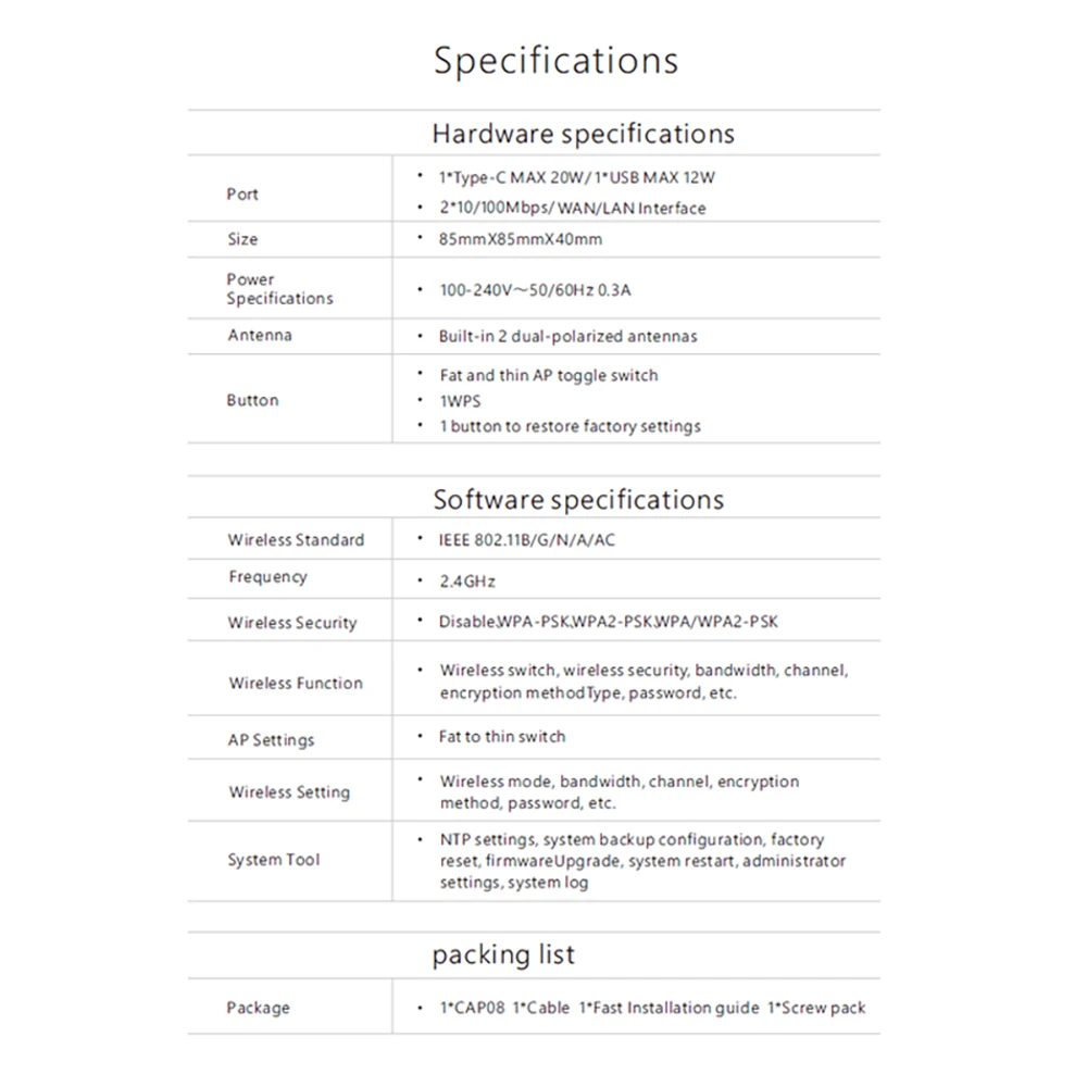 Pix-Link CAP08 AP 300M จุดเชื่อมต่อ2.4G เราเตอร์พลังงานสูงครอบคลุมทุกทิศทางสถานีฐาน WIFI เสาอากาศภายใน