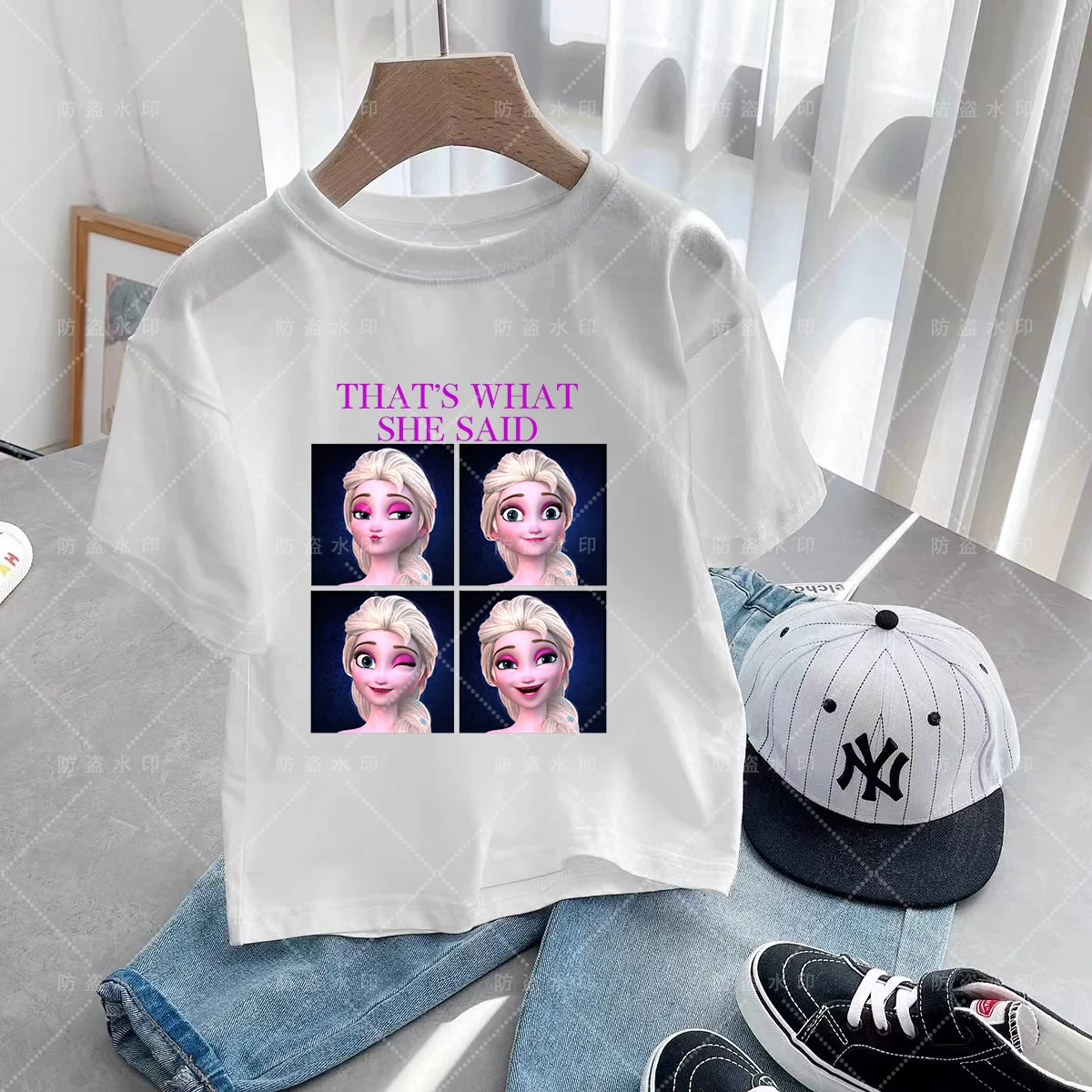 2024 Disney Frozen Summer Comfort Cotton Girls T-shirt Princess Elsa Creative Printed Street Casual  Top Outdoor sports top