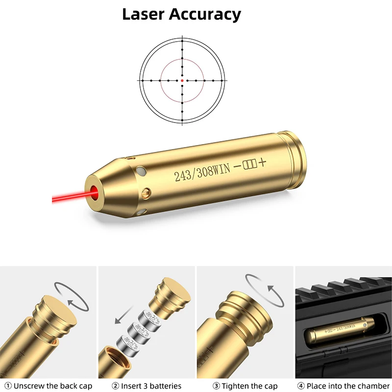 

EZshoot Bore Sight Laser 243 308 Red Laser Boresighter Tool with Extra Batteries for Hunting Sighting Brass
