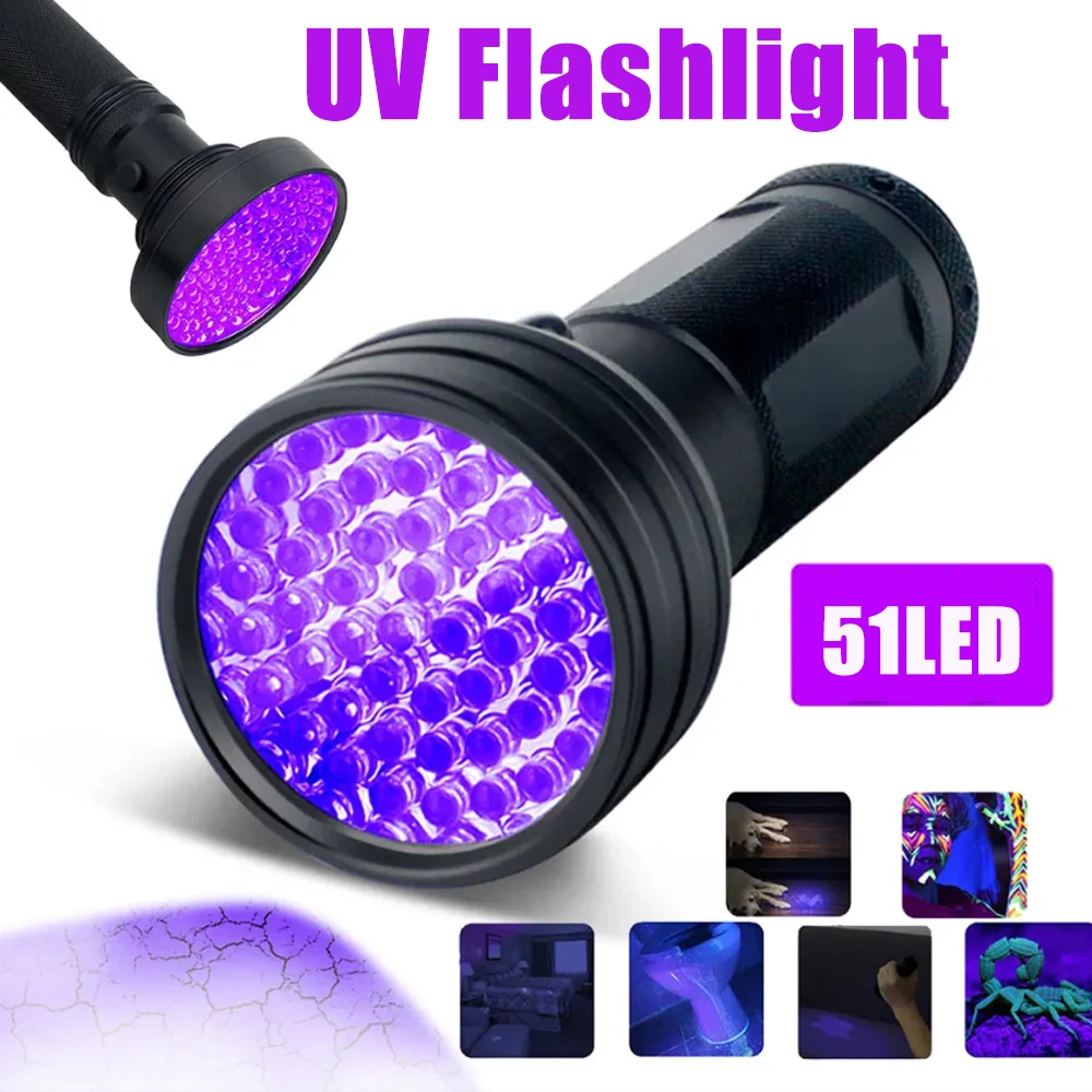 

D2 Black Light UV LED Flashlight 395nm Blacklights Ultraviolet Handheld UV Torch Detector Pet Urine Dry Stains Scorpions Lights