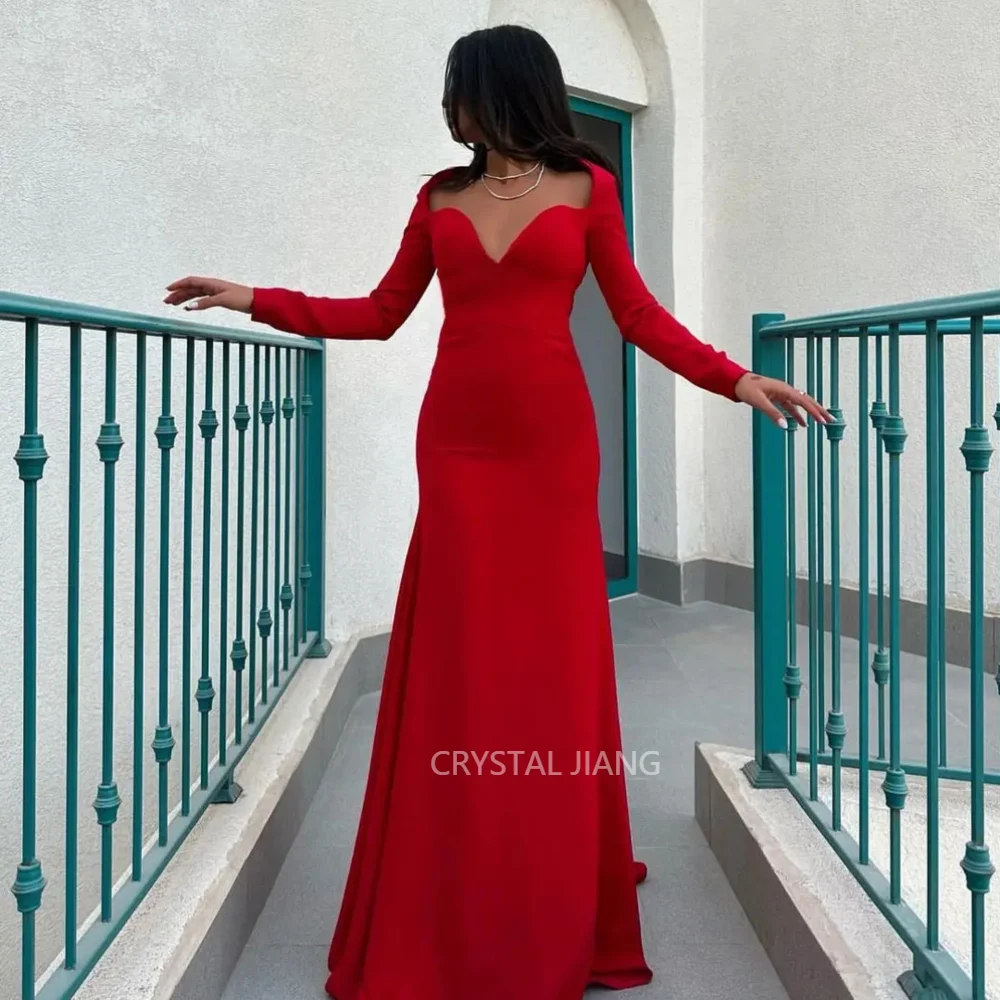 

Sexy Long Red Square Collar Spandex Evening Dresses Full Sleeves Mermaid Sweep Train Vestidos De Fiesta Elegantes 2024