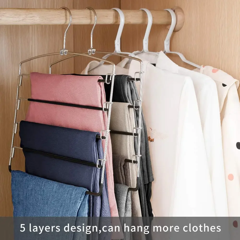 Multi-Layer Swing Arm Pants Rack Stainless Steel Space Saver Hangers Closet Storage Organizer for Jeans Trouser Tie Slack Clothe