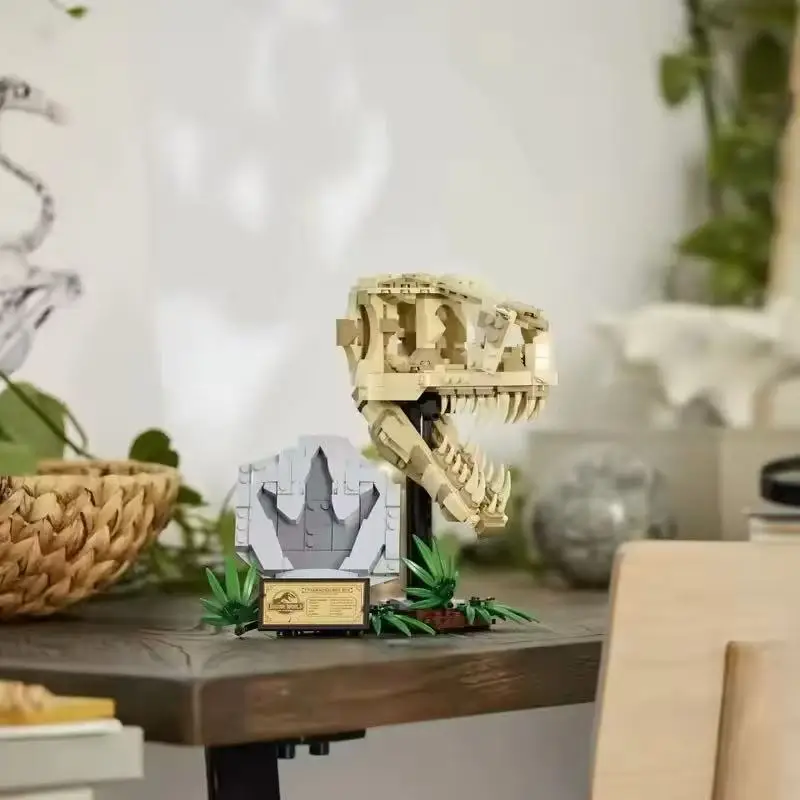69577+2025+Animals+Series+Dinosaurs+Fossils+Tyrannosaurus Rex+Skull+Architecture+Building Blocks+Toys+Children+Education+DIY+Bir