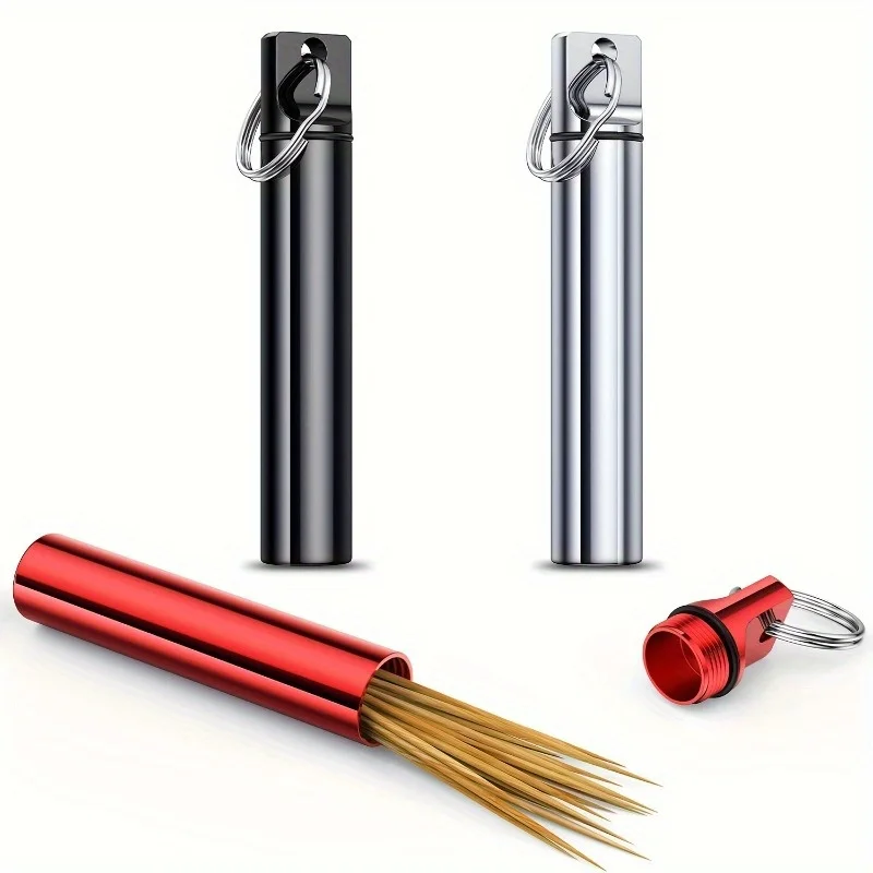 

2pcs Portable Toothpicks Holder, Toothpicks Pocket Case with Keychain for Outdoor Picnic