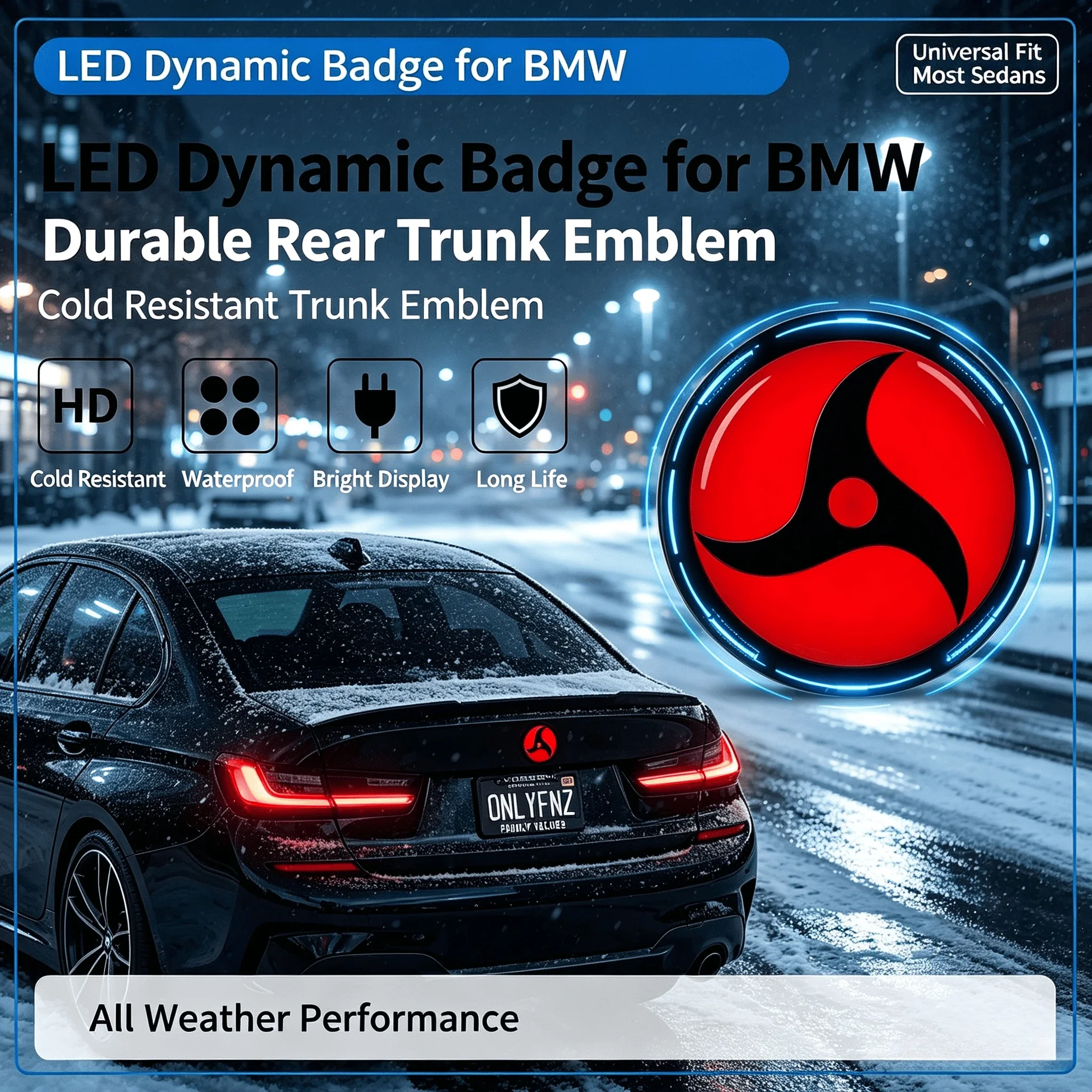 74mm LED Dynamic Car Badge for BMW 7 Series E65 F01 G11 G12 1500 Nit HD Rear Trunk Logo