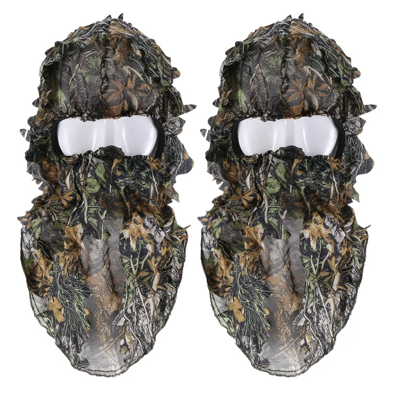 2X Camouflage Hunting Leafy 3D Face Mask Hood Outdoor Hunting Fishing Headgear Camo Hat