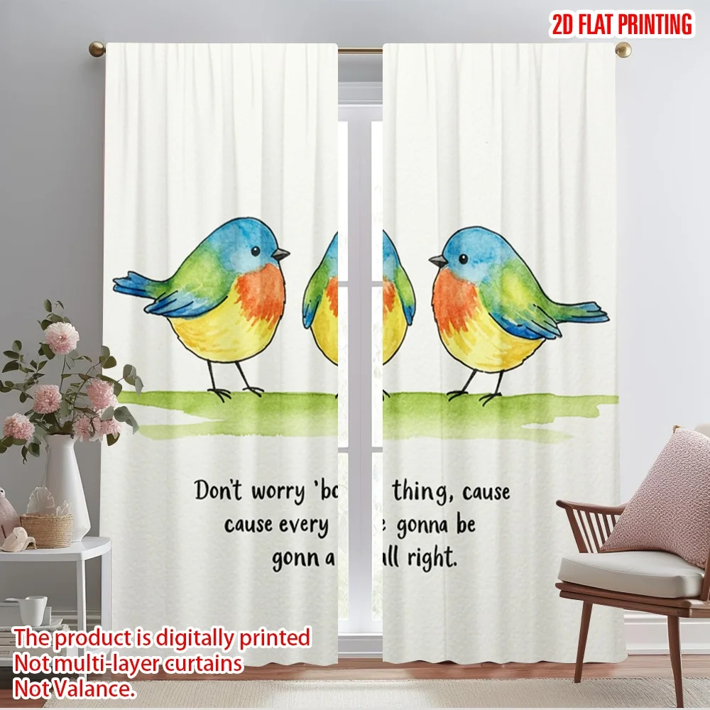 

2pcs 2D flat printing Party Curtain Watercolor birds on branch Fabric Without Electricity All Season Party & Holiday Decor