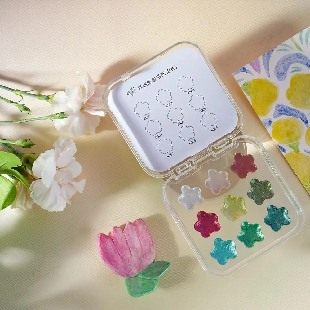 

9 Colors Watercolor Paint Set Solid Pearlescent Painting Pigment Set Flower Design Watercolor Pigment Painting Practice