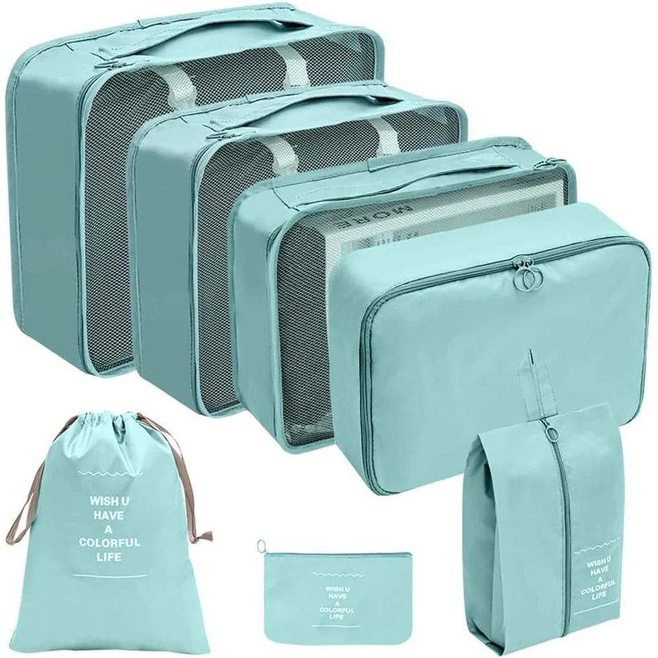 Conjunto de cubos de embalagem de 7 peças para organizador de bagagem resistente de viagem com bolsa de higiene pessoal, presente perfeito para itens essenciais de viagem!