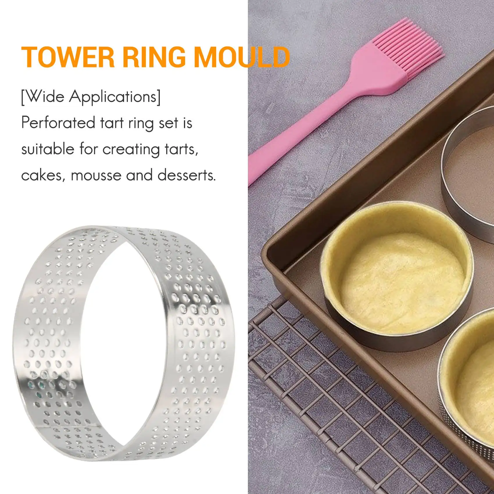 Anillo de acero inoxidable para tartas y Mousse, anillo perforado resistente al calor, anillo redondo para hornear, herramientas para rosquillas, 5Cm, 10 paquetes