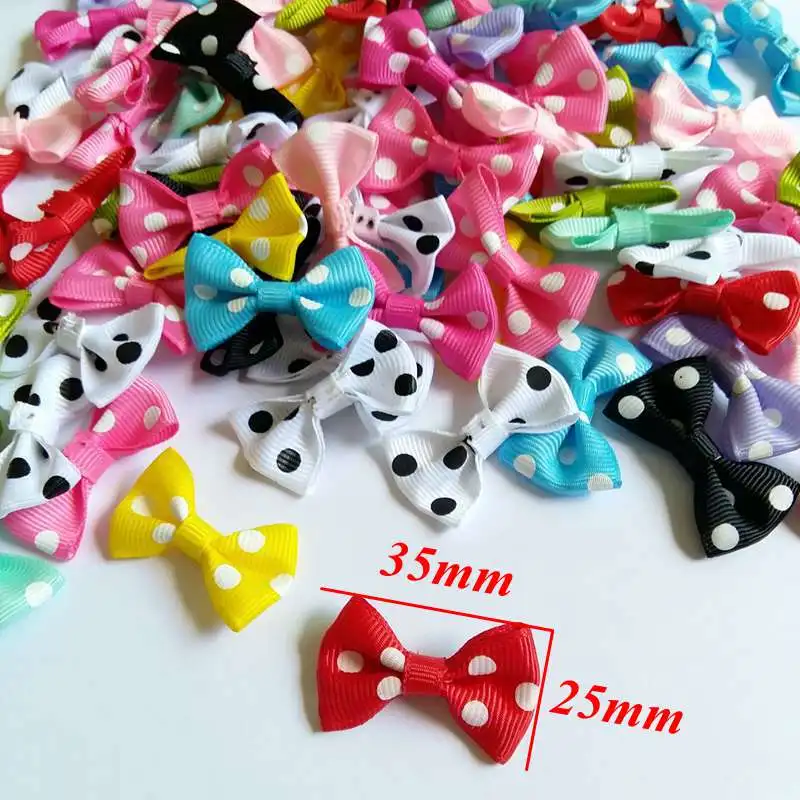 50pcs/lot Handmade Small Satin ribbon Bow Flower Tie Appliques Wedding Scrapbooking Embellishment Crafts Accessory