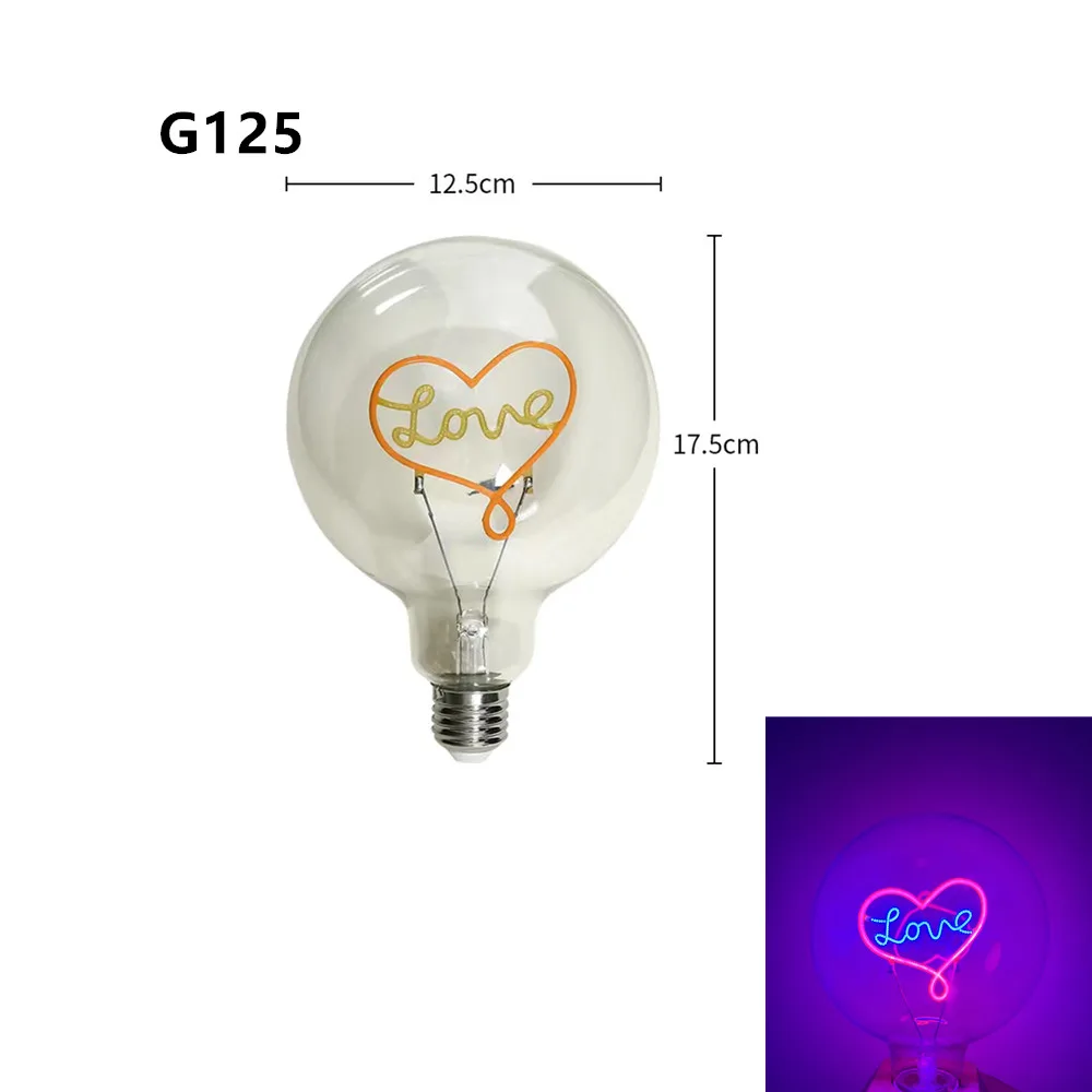 LED Golden G95 G125 LOVE RED Pink 2300K E27 220V 4W 8W Dimmable Filament Bulb Retro Vintage Decorative Lighting Edison Lamp