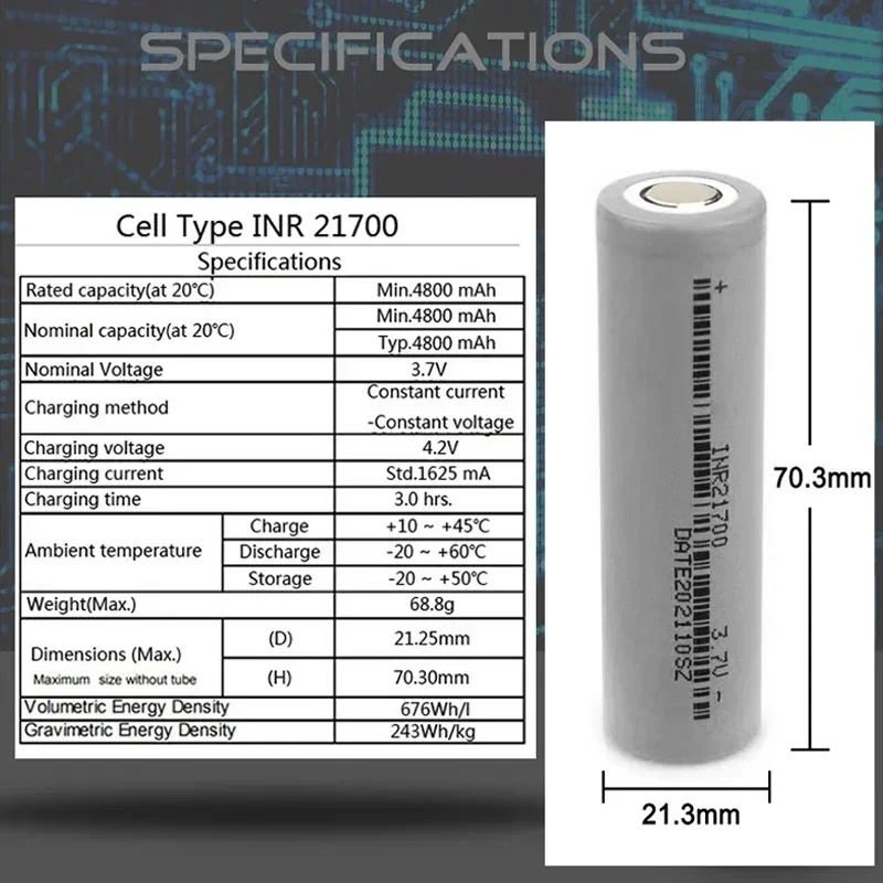 PURFIELD 21700 3,7 V 4800 mAh 25A Akumulator litowo-jonowy o wysokim natężeniu prądu do śrubokręta Tesla Powerbank samochód EV