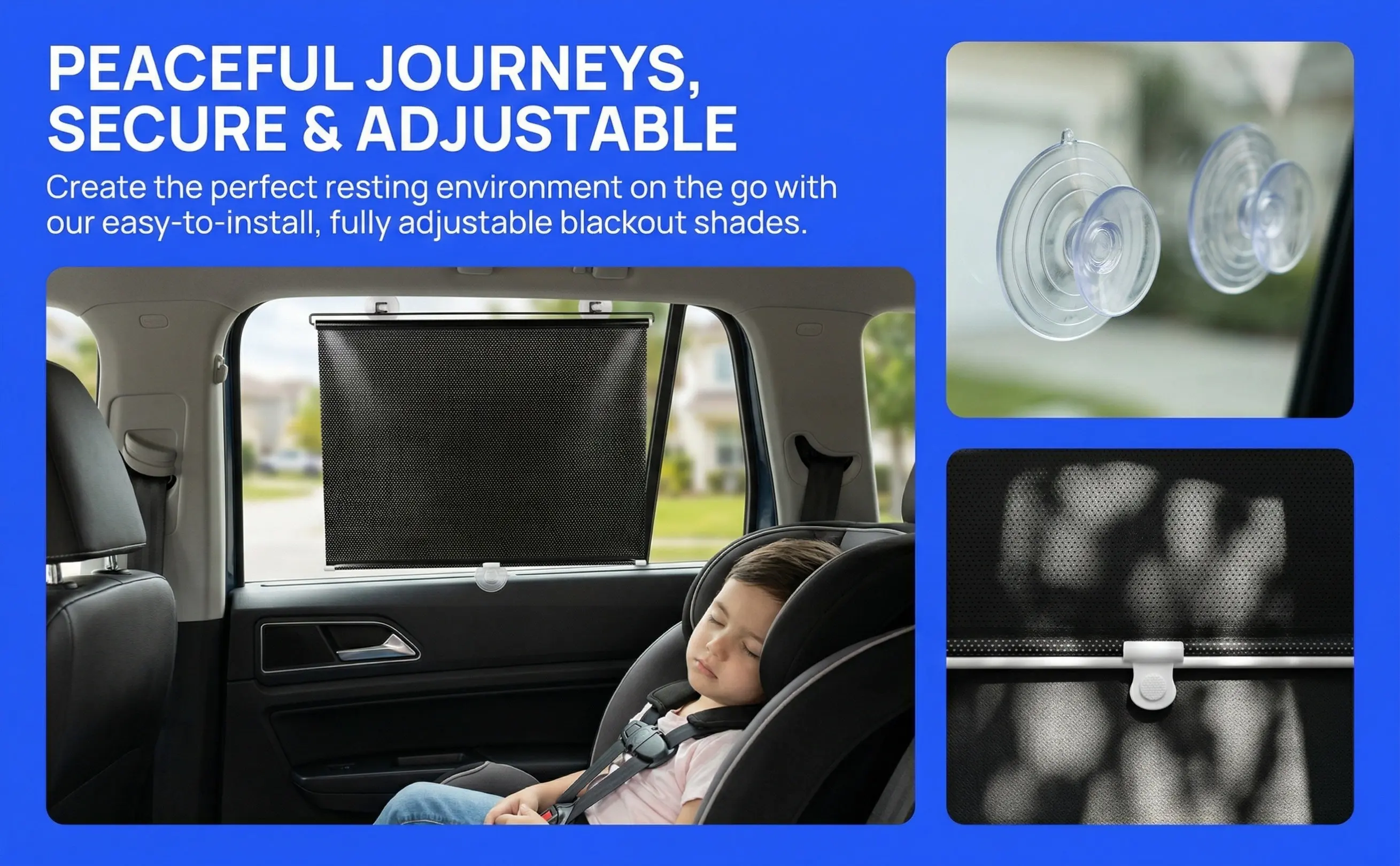 Suction Cup Blackout Curtains for Windows Doors Balcony French Sliding Roof Windows Easy Install Adjust Machine Washable Sun