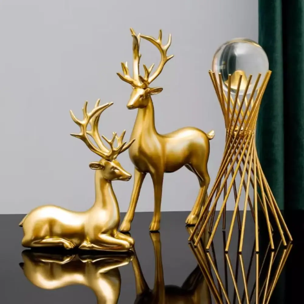 Creative Deer Desktop Ornament Sitting/Standing Position Cute Christmas Deer Statue Durable Exquisite Reindeer Sculpture