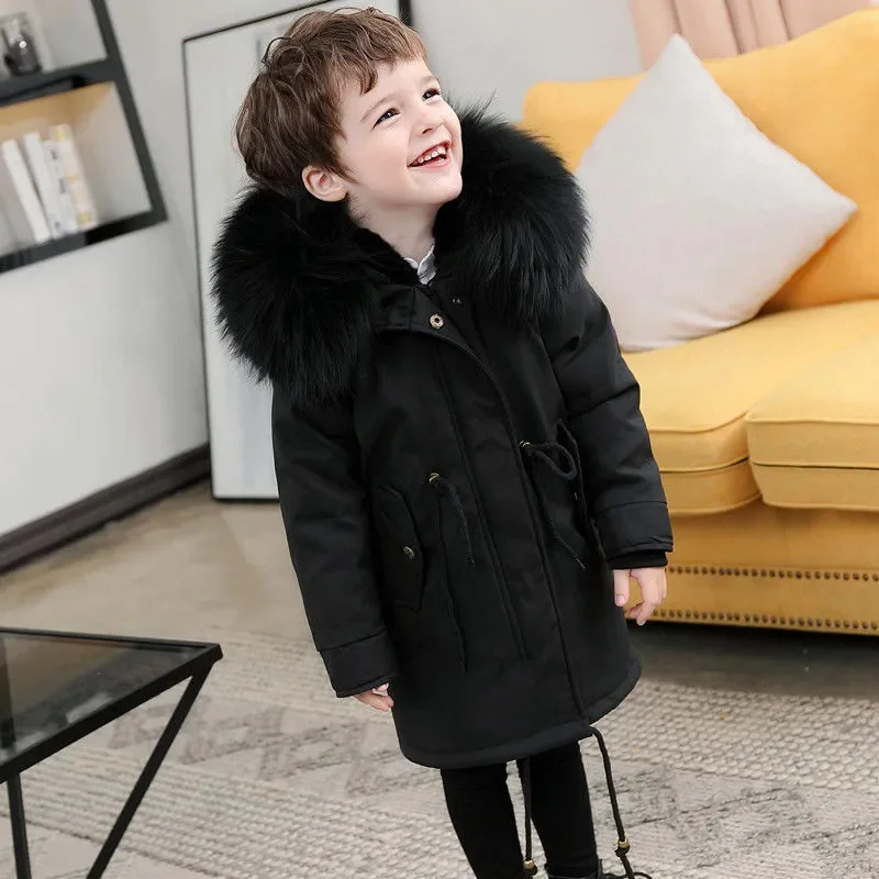 Winter Children Fur Coat 2023 Fashion Boys Girls Clothing Hooded Thick Warm Jacket Outerwear Parka Snowsuit Teenager Kid Clothes