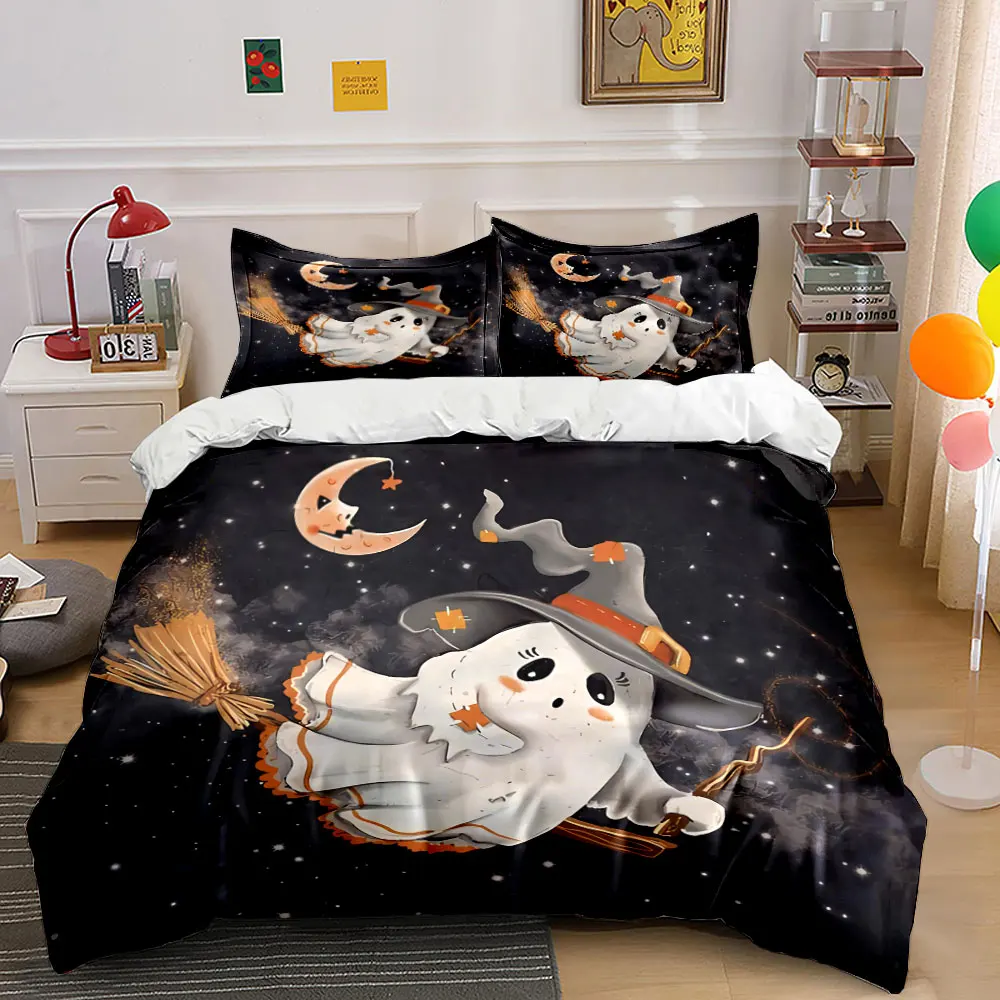 

"Halloween Ghost Witch Decor Set" Bedding Set with 1 Duvet Cover 2 Pillowcases Single Double King Queen, Gift