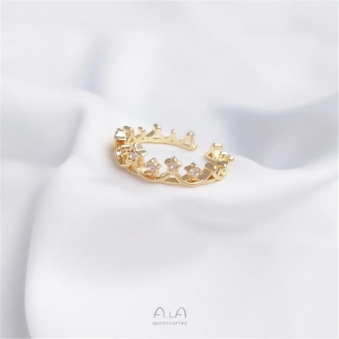 14K Gold-filled Zirconia Crown Ring, Fashionable High-end Design, Light Luxury Open Ring B706