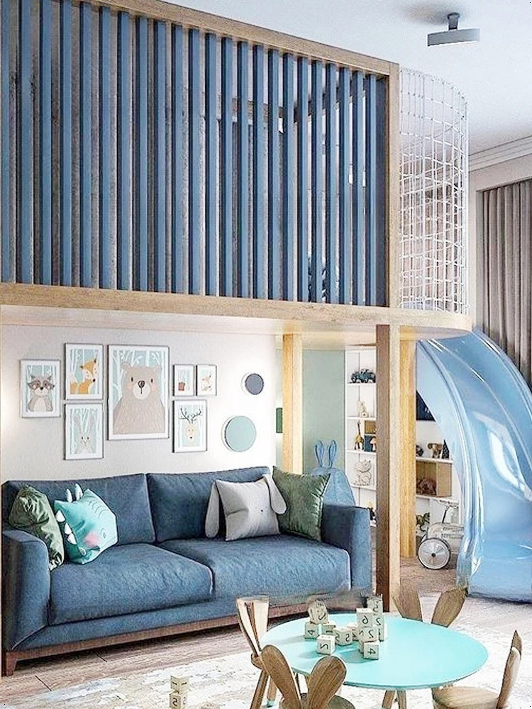 Dom zabaw do pokoju dziecięcego, łóżko z zakrzywioną zjeżdżalnią, sofa pod łóżko