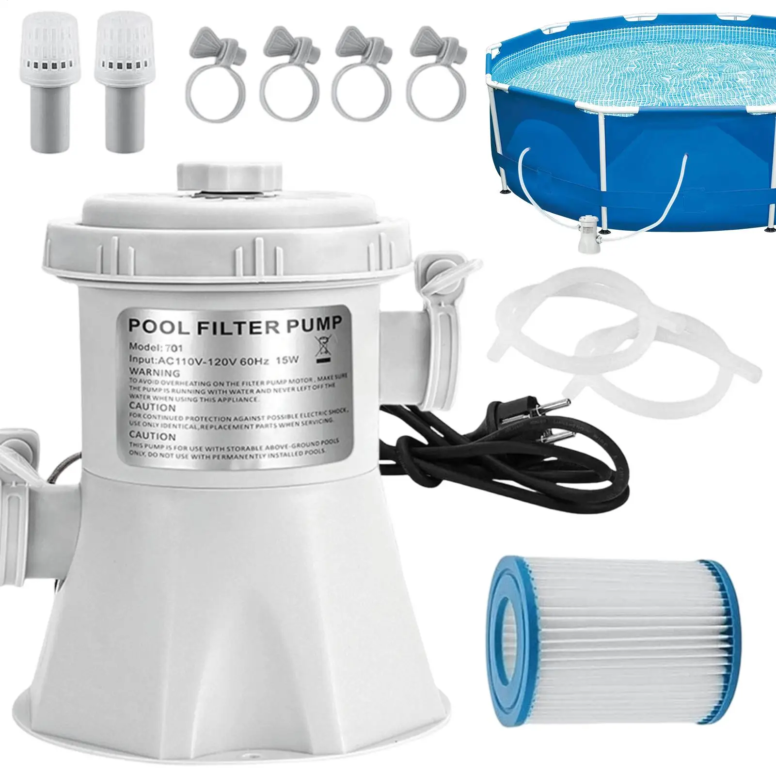 Swimming Pool Filter Pump 300 GPH High-flow Clear Water Enhanced Circulation Pool Water Cartridge Filter Pump System For