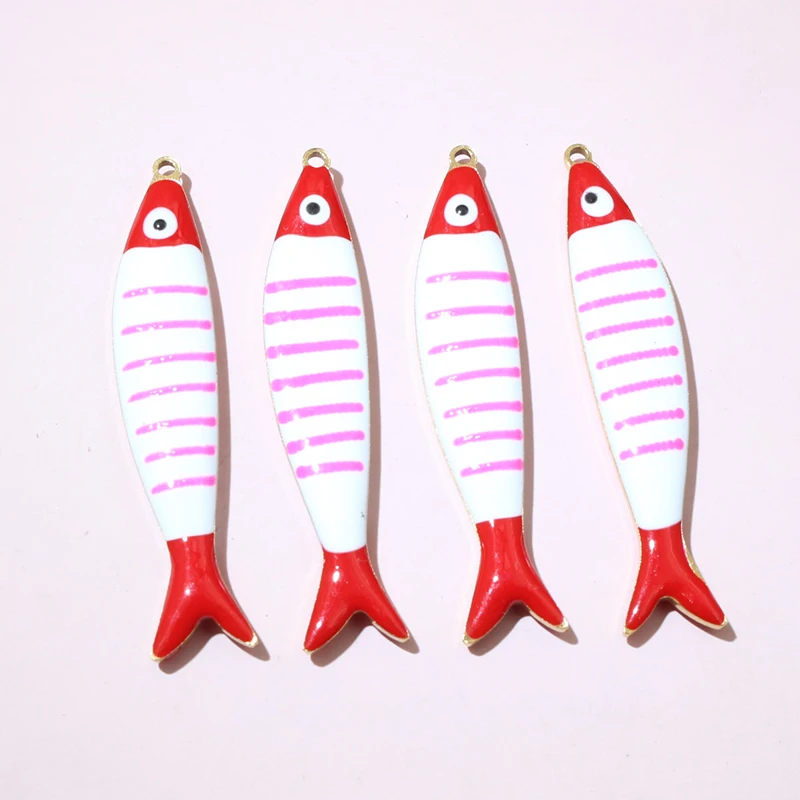 10pcs Enamel Stripe Fish Charms for DIY Jewellery Making