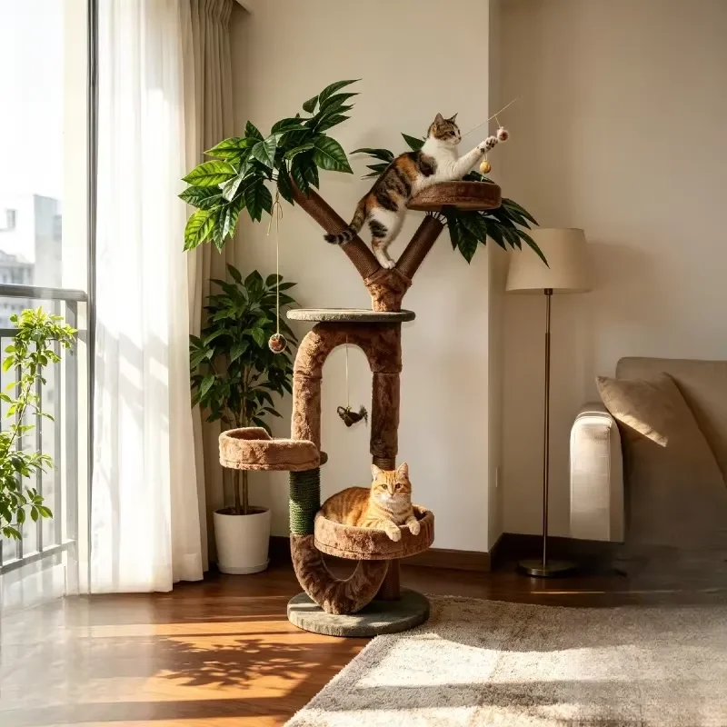 Modern Large Cat Tree Tower with Sisal Scratching Post Wooden Frame Custom Bed Pet Furniture Supplies for Indoor Cats Big