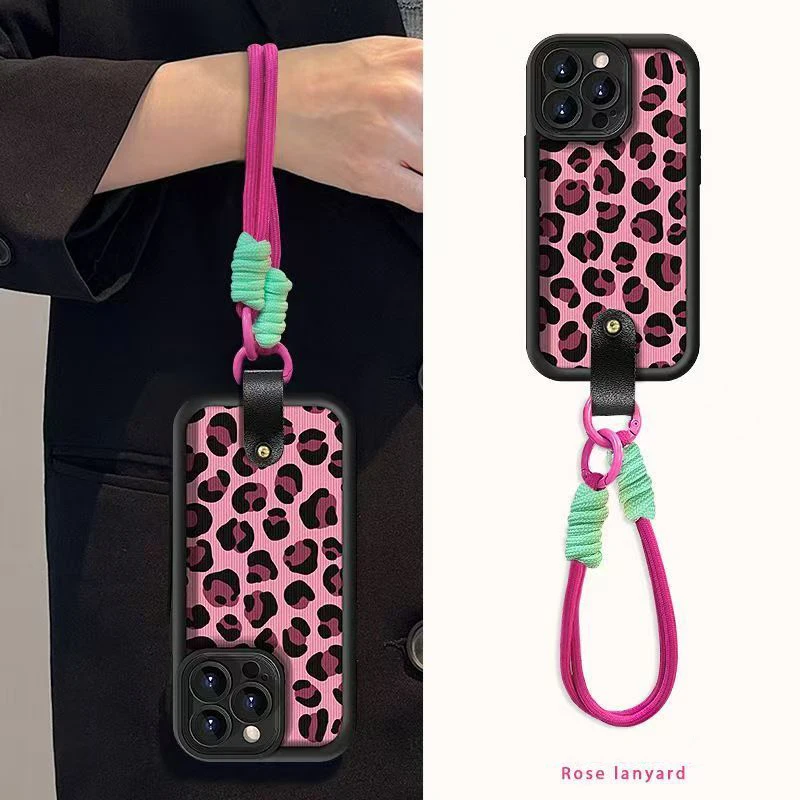 

Rose Leopard Print Wrist Strap Phone Case For Xiaomi 14T Pro Cases Xiaomi Mi 11 Lite 5G 15 14 13 12 13T 12T 11T 11 Lanyard Cover