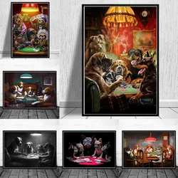 Animals Party Funny Cat Dog Sloth Playing Poker Billiards Cartoon Graffiti Wall Decor Painting Modern Room Canvas Poster Picture