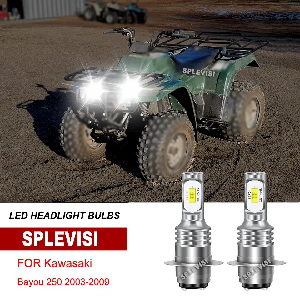 

2Pcs LED Headlight Bulbs White Conversion Kit For Kawasaki Bayou 250 2003-2009 KFX450R 2008-2011 Mule 610 2005-2011