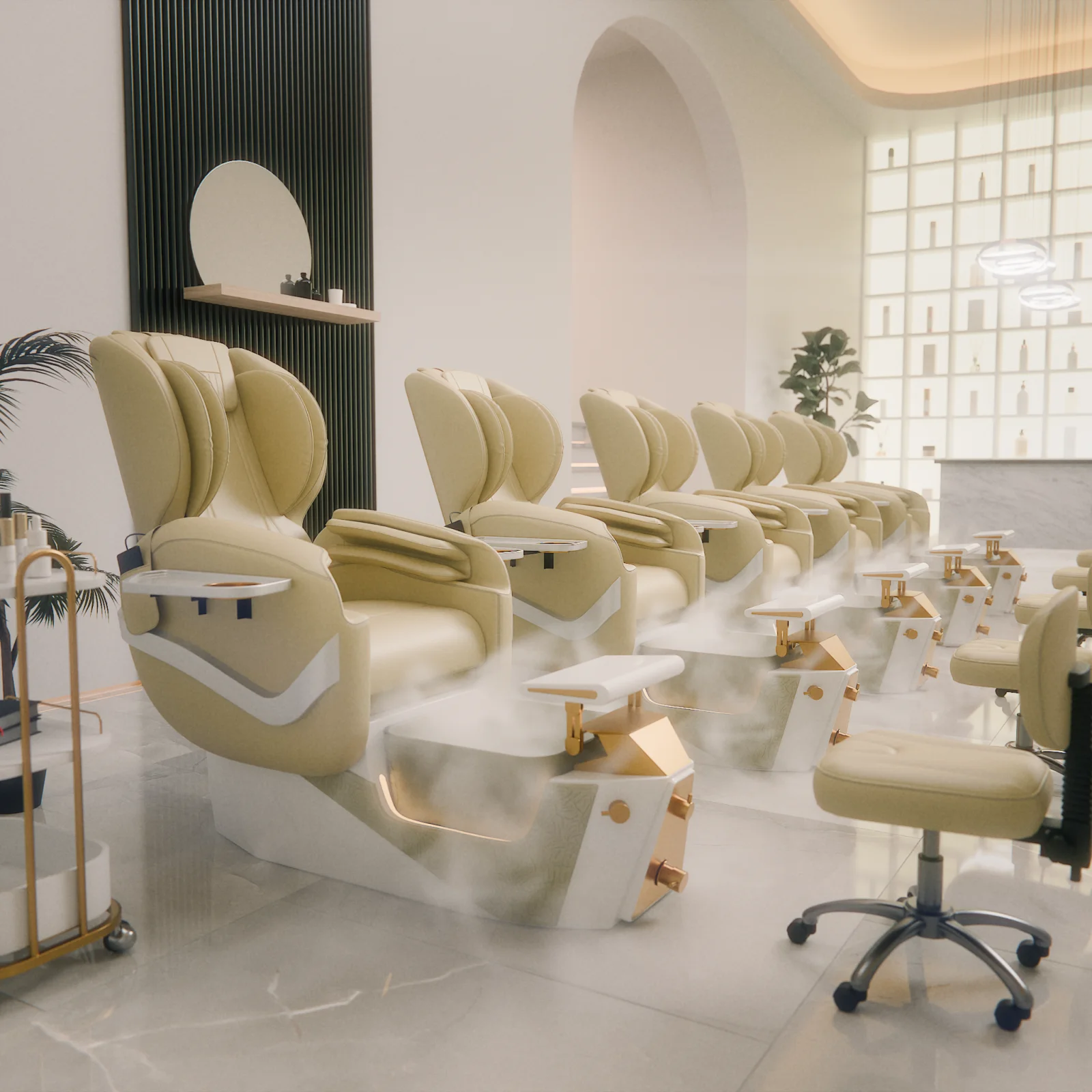 Electric Reclining Pedicure Spa Chair with LED Light Foot Tub Back Massage PU Leather Salon Foot Bath Sofa for Nail Beauty Salon image 5