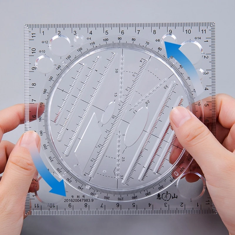 Régua rotativa, régua geométrica, ferramenta medição matemática, réguas rascunho multifuncional, modelo desenho d2rc