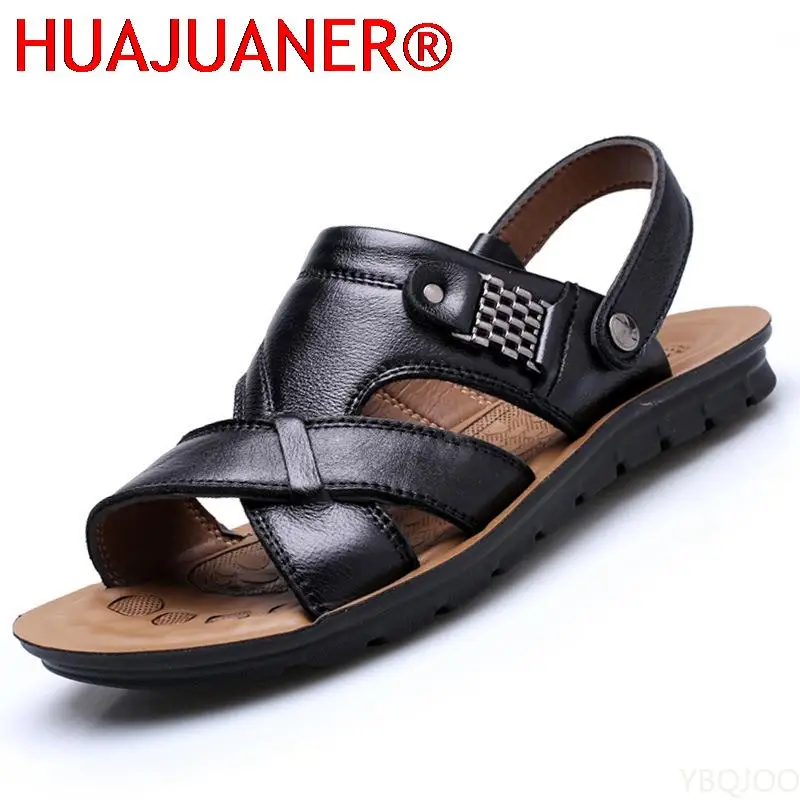 Big Size 48 Men Leather Sandals Summer Classic Men Shoes Slippers Soft Sandals Men Roman Comfortable Outdoor Walking Footwear