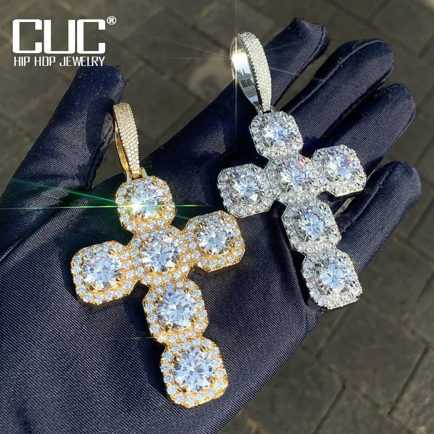 CUC Square Clustered Cut Cross Pendant For Men Women Cubic Zircon Iced Out Hip Hop Necklace Link Chain Fashion Rock Jewelry Gift