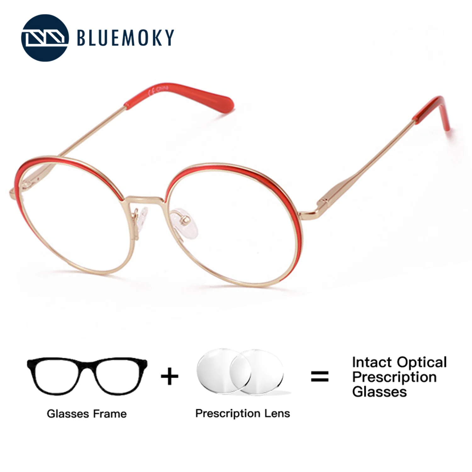 

BLUEMOKY Metal Circular Prescription Glasses, Woman Progressive Blue Light Eyeglasses Photochromic Optical Glasses with Recipe
