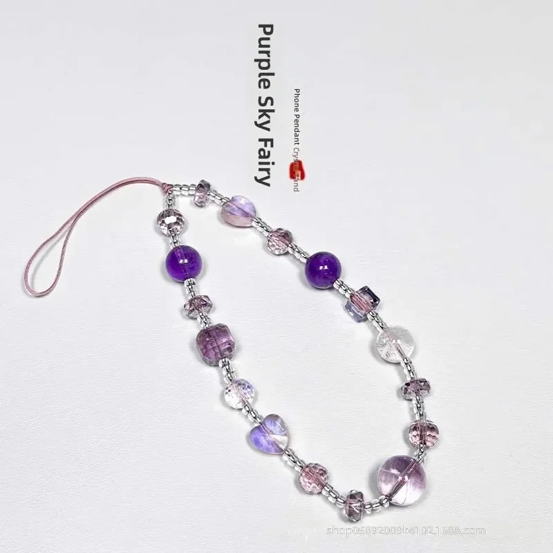 Natural crystal mobile phone pendant, sweet and cute amethyst pendant, high-end citrine pendant ins women's chain.