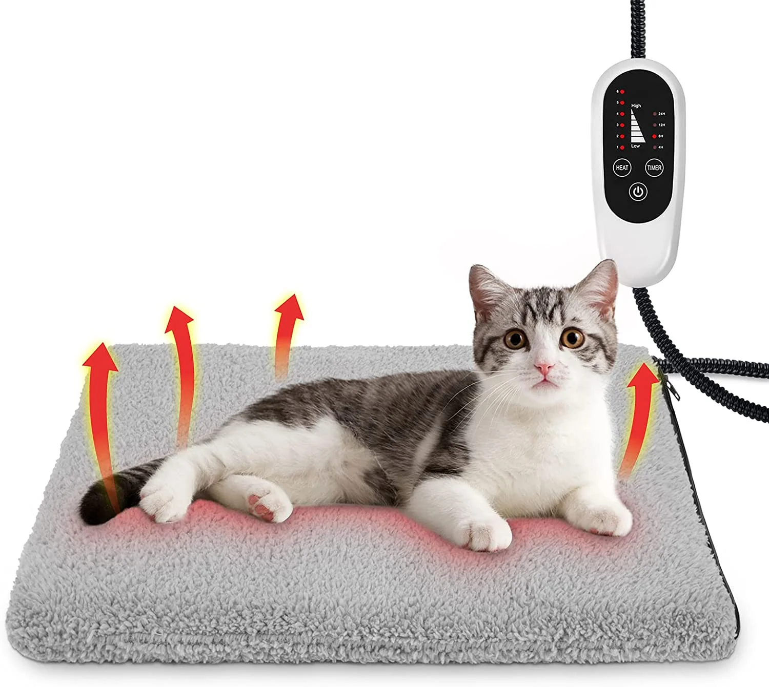 

Winter Pet Heated Mat Rechargeable Removable Coral Fleece Warming Electric Heating Pet Pad Solid Pattern with Breathable Feature