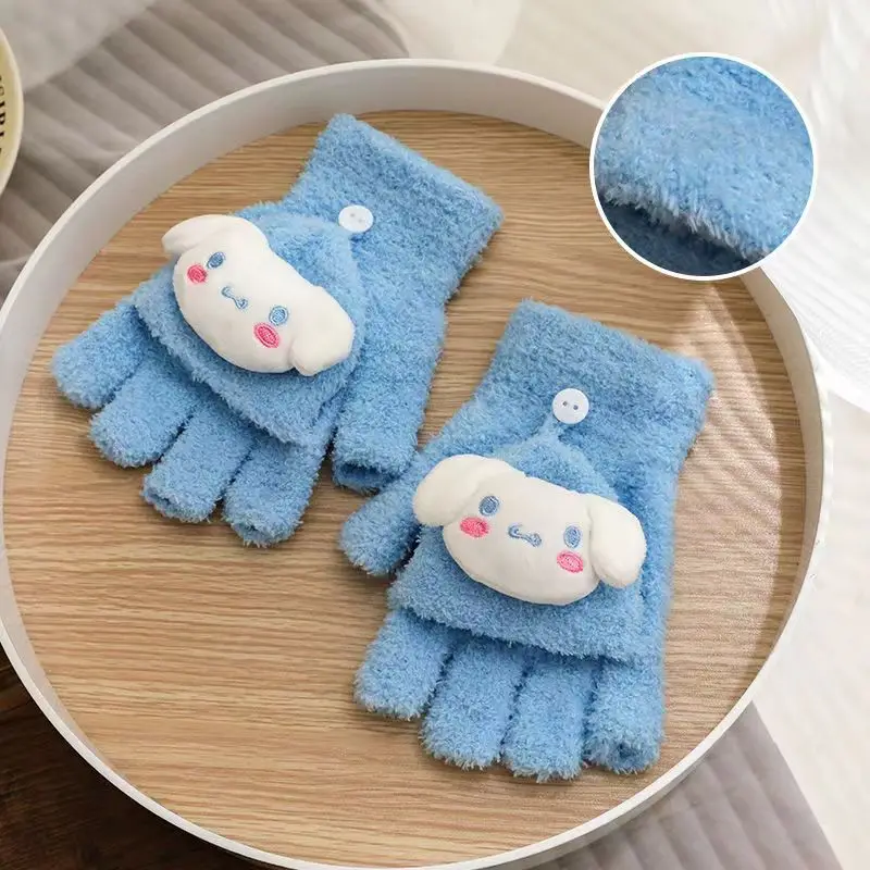 

For Kuromi gloves - new style, winter and autumn collection, flip-up half-finger cover, warm and protective gift for children