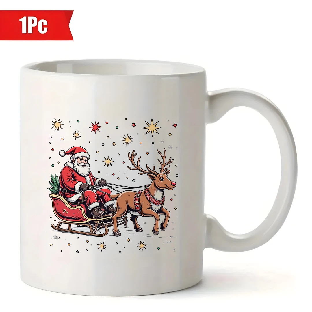 كوب 11 أونصة + رسم توضيحي مزلقة الرنة سانتا كلوز كرتونية + هدية عيد الميلاد للأطفال كوب ماء كوب قهوة للمكتب العائلي