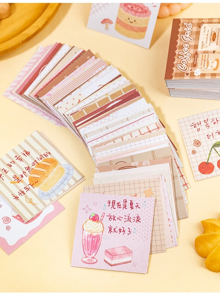 50PCS Memo Sticker Book Four Time Sweet Shop Cute Soft Cute Pattern Hand Account Base Message Memo Sticker