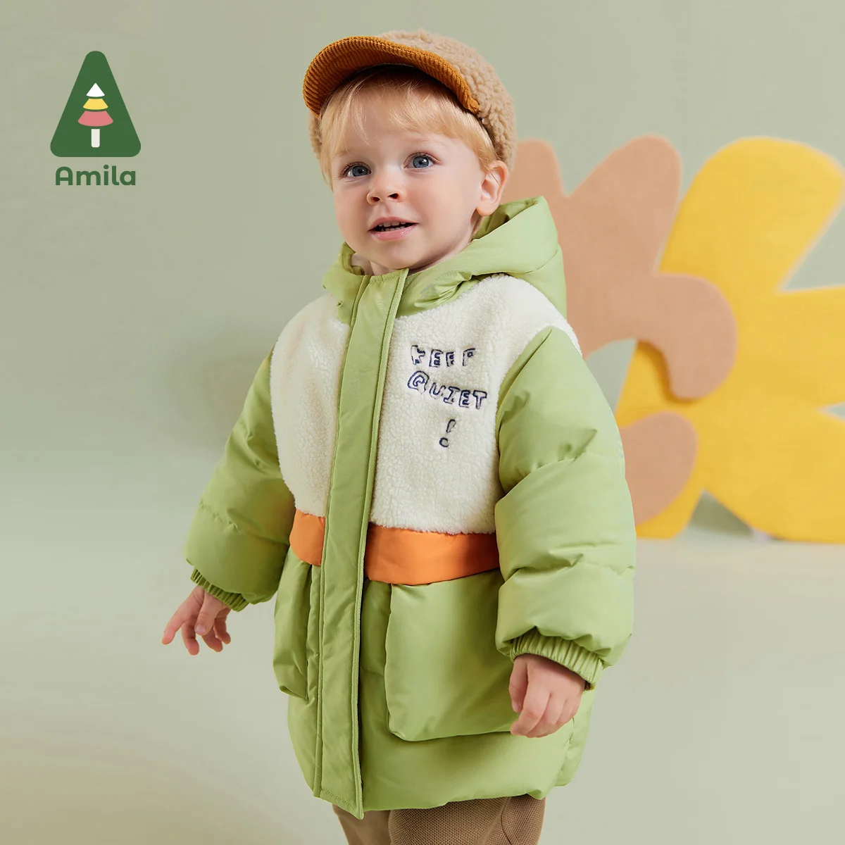 Amila Baby Boy Cotton-padded Clothes 2024 Winter New Hooded Fleecing Soft Fashion Warm   Baby Clothing