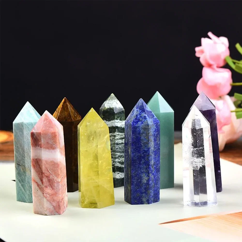 Natural Hand Polished Crystal Column Multi-color Hexagonal Prism Crystal Quartz Mine Fish Tank Decoration Stone Home Decoration