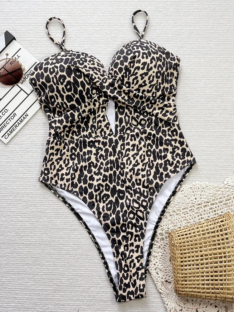 

Vigoashely Leopard 2025 Strapped Swimwear Women Sexy Push UP Hollow One Piece Swimsuit Monokini Brazilian Beach Bathing Suit