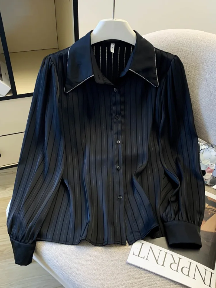 

Корейское длинное атласное платье в полоску для женщин, весна 2026, новое, высококачественное, для повседневной носки, прямого кроя, из смесового полиэстера...