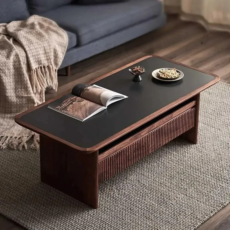 

Black walnut solid wood rock slab coffee table living room home light luxury simple square designer fashion