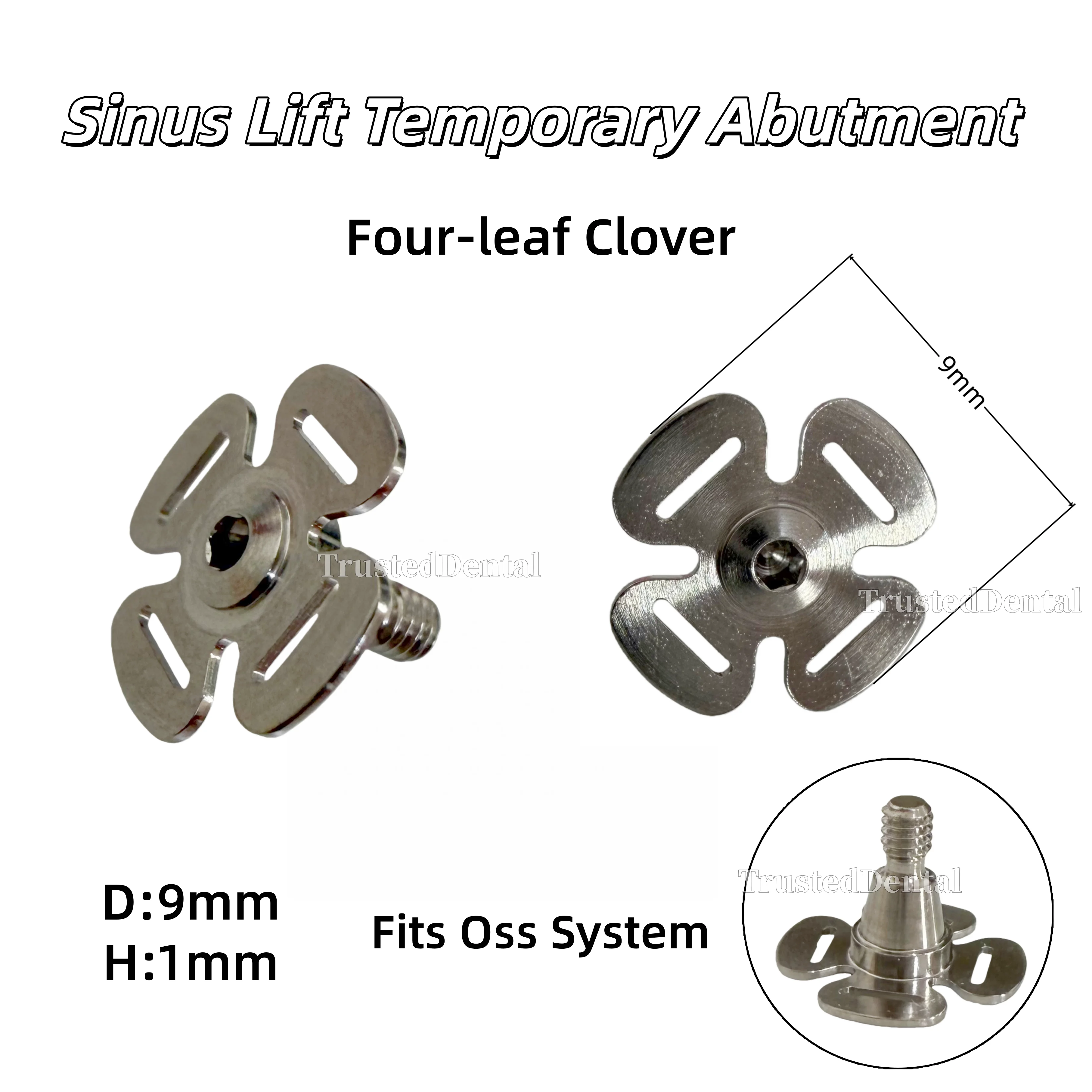 

Dental Four-Leaf Clover Sinus Lift Temporary Abutment Titanium Wide Screws Compatible with Oss